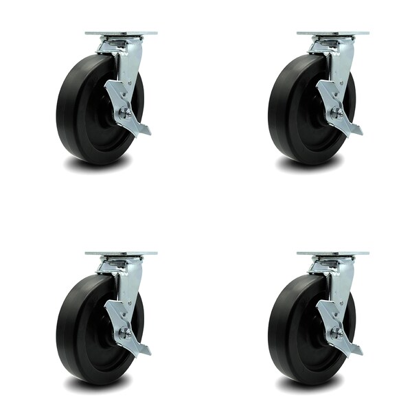 8 Inch Polyolefin Swivel Caster Set with Ball Bearings and Brakes